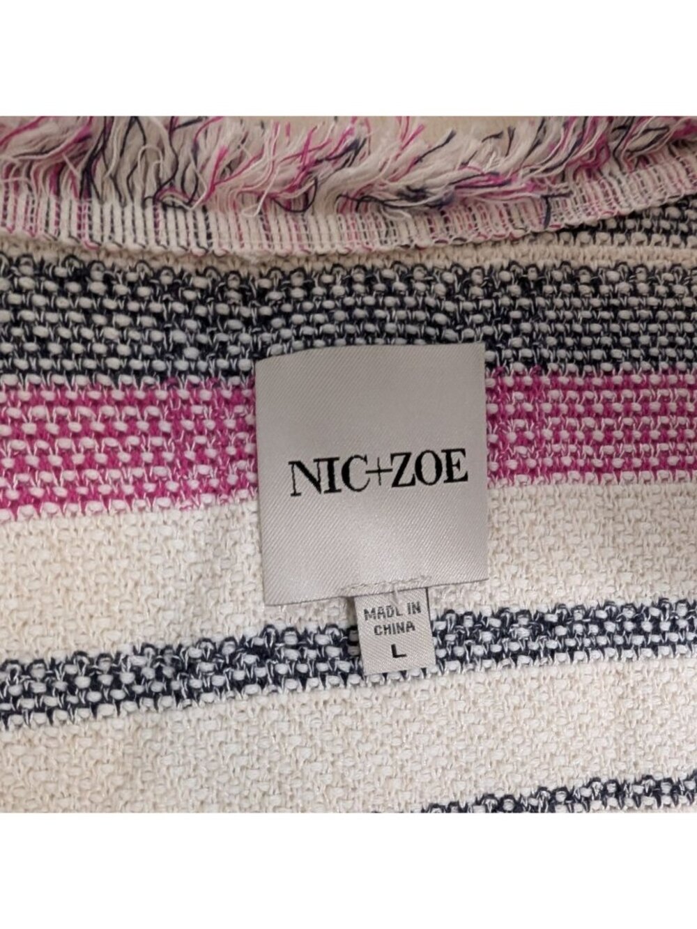 NIC+ZOE Voyage Textured Fringe Tweed Jacket Pink & Blue Striped Size L - Picture 4 of 14